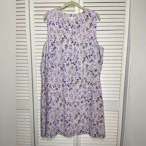 J. Jill Love Linen Dress Lavender Purple Floral Shift Sleeveless Pockets Size XL